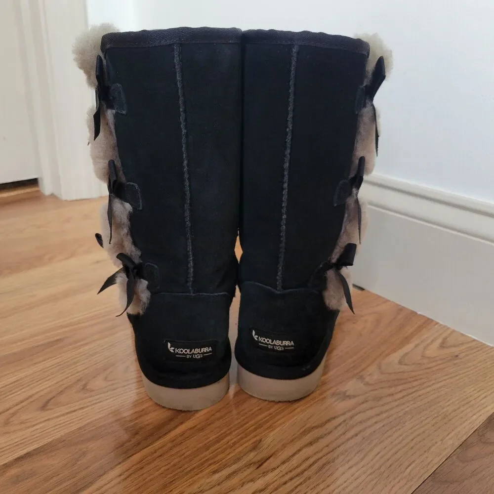 Koolaburra by UGG Victoria Tall Black Suede Bow Boots Size 7